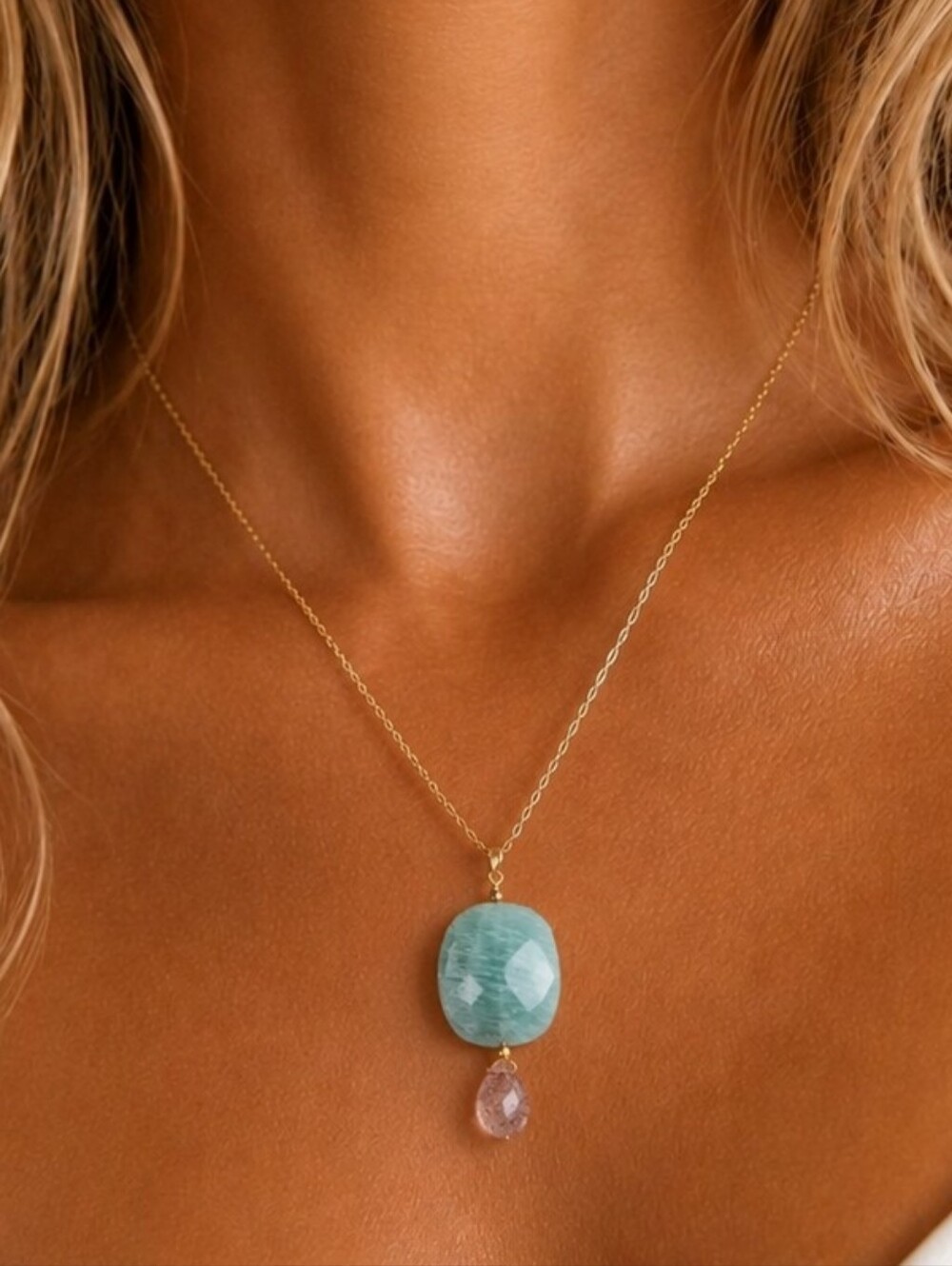 Amazonite & Pink Sunstone Gold-Plated Necklace